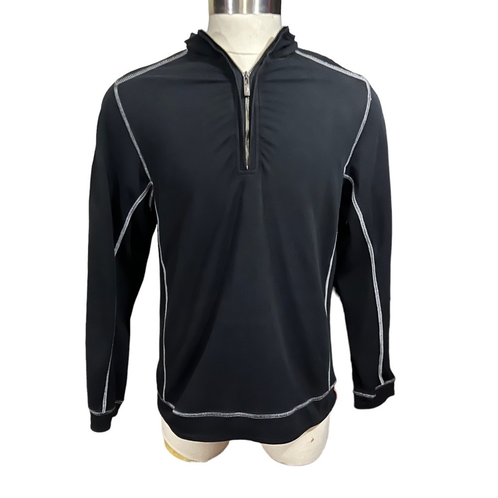 Tommy Bahama Jeans Men Black Inside Out 1/4 Zip Tech Jacket Sz M Jersey Knit